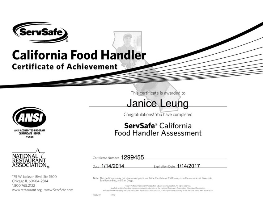 Certifications Janice Leung #39 s Dietetic Professional Portfolio